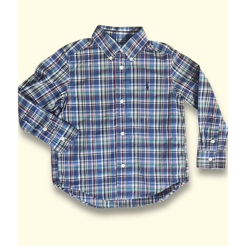 Ralph Lauren Multi-Color Plaid Long Sleeve Button Up Shirt Toddler Boys Size 3T